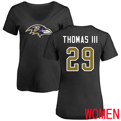 Baltimore Ravens Black Women Earl Thomas III Name and Number Logo NFL Football #29 T Shirt->nfl t-shirts->Sports Accessory